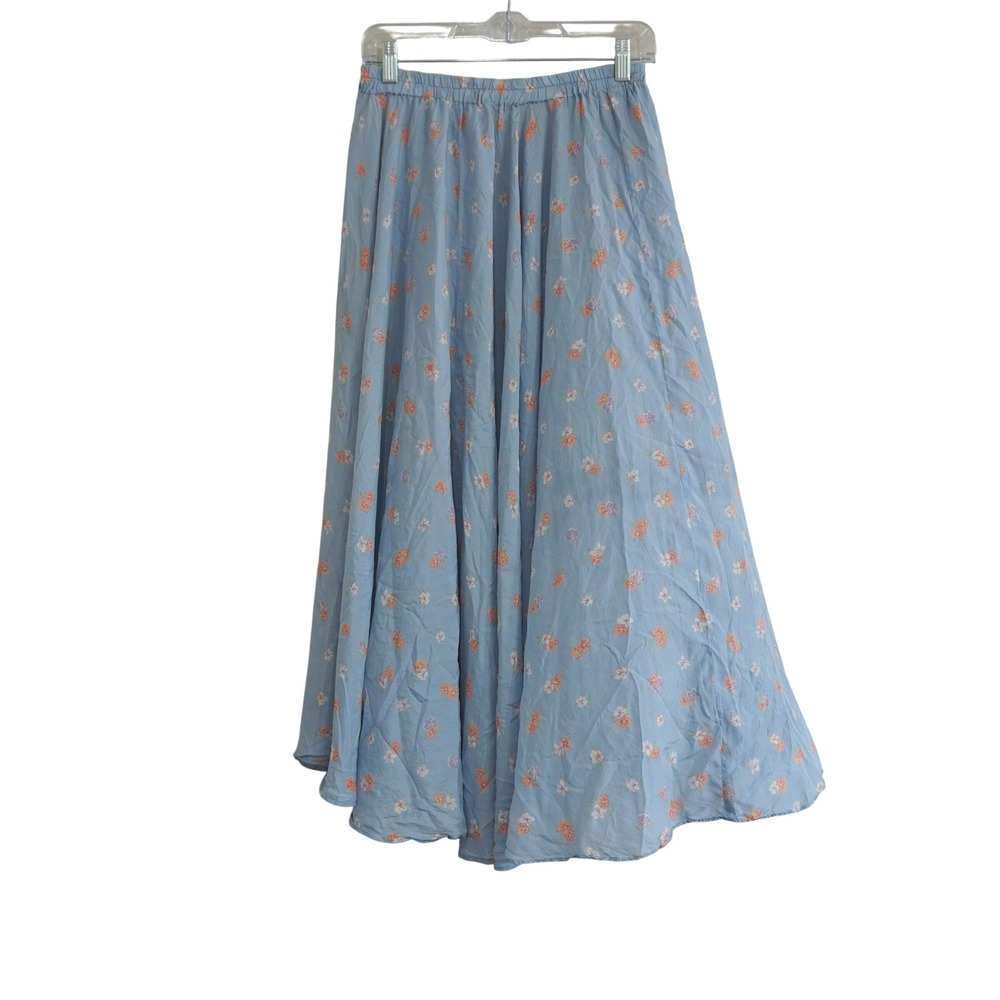 Savannah 100% Silk Floral Maxi Skirt Blue Grunge Fairy Cottagecore Vintage